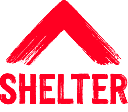 Shelter logo in their company red colour